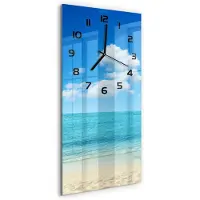 Tulup Wandklok - Paradijsstrand Klok Glas Met Opdruk - 30x60 cm - Blauw Moderne Wandklok Glas - Zwarte handen - Rechthoekige Klok - Decoratieve Glazen Klok - Glazen Wandklok Design