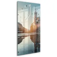 Tulup Wandklok - Krakau, Polen Wandklok Glas Decoratie - 30x60 cm - Blauw Gekleurde Glazen Klok - Witte handen - Rechthoekige Klok - Klok Glas Met Opdruk - Moderne Wandklok Glas