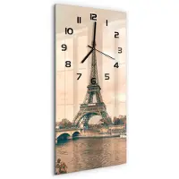 Tulup Wandklok - Eiffeltoren Parijs Glazen Wandklok Design - 30x60 cm - Oranje Klok Glas Met Opdruk - Zwarte handen - Rechthoekige Klok - Wandklok Glas Met Motief - Decoratieve Glazen Klok