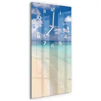Tulup Wandklok - Strand op de Malediven Glazen Wandklok Design - 30x60 cm - Blauw Klok Glas Met Opdruk - Witte handen - Rechthoekige Klok - Wandklok Glas Met Motief - Decoratieve Glazen Klok