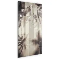 Tulup Wandklok - Palmbomen Wandklok Glas Decoratie - 30x60 cm - Beige Gekleurde Glazen Klok - Witte handen - Rechthoekige Klok - Klok Glas Met Opdruk - Moderne Wandklok Glas