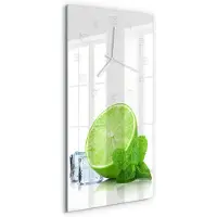 Tulup Wandklok - Limoen met ijs Glazen Wandklok Design - 30x60 cm - Groente Klok Glas Met Opdruk - Witte handen - Rechthoekige Klok - Wandklok Glas Met Motief - Decoratieve Glazen Klok