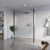 FortiFura Galeria Vrijstaande Inloopdouche - 140x200cm - helder geribbeld - antikalk - 8mm veiligheidsglas - 2 zijwanden 40cm - wandsteunen en hoekprofielen - zwart mat SW927767 2x/SW797954/SW797948