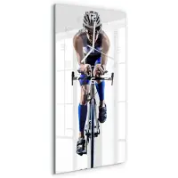 Tulup Wandklok - Fietsers Klok Glas Met Opdruk - 30x60 cm - Blauw Moderne Wandklok Glas - Witte handen - Rechthoekige Klok - Decoratieve Glazen Klok - Glazen Wandklok Design