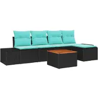 vidaXL Tuinset met 6 zitplaatsen, zwart, van polyrotan