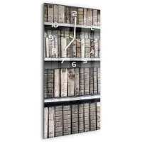 Tulup Wandklok - Boekenplank Moderne Wandklok Glas - 30x60 cm - Beige Wandklok Glas Decoratie - Witte handen - Rechthoekige Klok - Glazen Wandklok Design - Klok Glas Met Opdruk