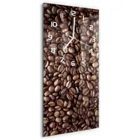 Tulup Wandklok - Koffiebonen Glazen Klok Met Print - 30x60 cm - Bruin Wandklok Glas Met Motief - Witte handen - Rechthoekige Klok - Wandklok Glas Decoratie - Gekleurde Glazen Klok