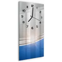 Tulup Wandklok - Metaalabstractie Klok Glas Met Opdruk - 30x60 cm - Blauw Moderne Wandklok Glas - Zwarte handen - Rechthoekige Klok - Decoratieve Glazen Klok - Glazen Wandklok Design