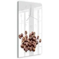 Tulup Wandklok - Koffiebonen Glazen Klok Met Print - 30x60 cm - Bruin Wandklok Glas Met Motief - Witte handen - Rechthoekige Klok - Wandklok Glas Decoratie - Gekleurde Glazen Klok