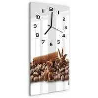 Tulup Wandklok - Kaneelkorrels Decoratieve Glazen Klok - 30x60 cm - Bruin Glazen Wandklok Design - Zwarte handen - Rechthoekige Klok - Glazen Klok Met Print - Wandklok Glas Met Motief