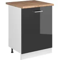 Vicco Keukenonderkast R-Line Antraciet Hoogglans/Wit 60 cm met 1 deur goudkleurig eiken werkblad, Model 72084