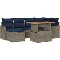 vidaXL Tuinset, 7-delig, grijs en marineblauw