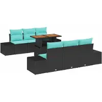 vidaXL Tuinset, 7-delig, 6 zitplaatsen, zwart en teal