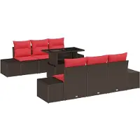 vidaXL Tuinset, 7-delig, 6 zitplaatsen, bruin en rood