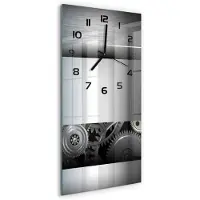 Tulup Wandklok - Tandwielabstractie Glazen Klok Met Print - 30x60 cm - Zilver Wandklok Glas Met Motief - Zwarte handen - Rechthoekige Klok - Wandklok Glas Decoratie - Gekleurde Glazen Klok