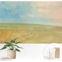 Wallfluent Fotobehang - Blauw Vliesbehang - 152x104 cm - Pastelkleurige Velden Fotobehang Vlies - Hal behang Landschappen - Muurschildering - Woonkamer behang