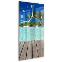 Tulup Wandklok - Tropisch strand Moderne Wandklok Glas - 30x60 cm - Groente Wandklok Glas Decoratie - Witte handen - Rechthoekige Klok - Glazen Wandklok Design - Klok Glas Met Opdruk
