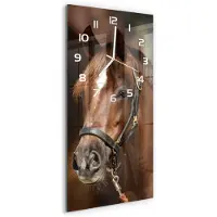 Tulup Wandklok - Portret van een paard Moderne Wandklok Glas - 30x60 cm - Bruin Wandklok Glas Decoratie - Witte handen - Rechthoekige Klok - Glazen Wandklok Design - Klok Glas Met Opdruk