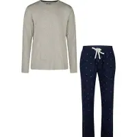 Happy Shorts Heren kerst pyjama set shirt + broek grijs/donkerblauw zuurstok print