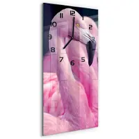 Tulup Wandklok - Flamingo's Wandklok Glas Met Motief - 30x60 cm - Roze Decoratieve Glazen Klok - Zwarte handen - Rechthoekige Klok - Gekleurde Glazen Klok - Glazen Klok Met Print