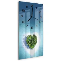 Tulup Wandklok - Hartvormig eiland Glazen Klok Met Print - 30x60 cm - Blauw Wandklok Glas Met Motief - Zwarte handen - Rechthoekige Klok - Wandklok Glas Decoratie - Gekleurde Glazen Klok