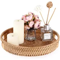 Famanu – Ronde Woven Rattan Dienblad met Handvat, 25 cm