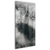 Tulup Wandklok - Mist boven het bos Decoratieve Glazen Klok - 30x60 cm - Grijs Glazen Wandklok Design - Witte handen - Rechthoekige Klok - Glazen Klok Met Print - Wandklok Glas Met Motief