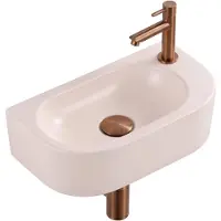 Qeramiq Fuente fonteinset – halfrond – 40x22x12 cm – kraangat rechts – geborsteld koperen kraan SW1449884/SW799406/SW799404/SW970033