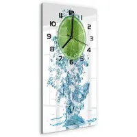 Tulup Wandklok - Kalk onder water Glazen Wandklok Design - 30x60 cm - Groente Klok Glas Met Opdruk - Zwarte handen - Rechthoekige Klok - Wandklok Glas Met Motief - Decoratieve Glazen Klok