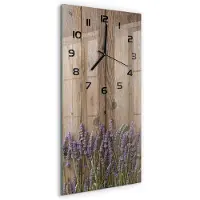 Tulup Wandklok - Lavendel op hout Decoratieve Glazen Klok - 30x60 cm - Bruin Glazen Wandklok Design - Zwarte handen - Rechthoekige Klok - Glazen Klok Met Print - Wandklok Glas Met Motief