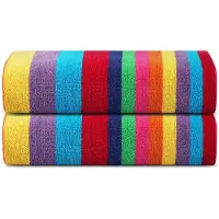 Famanu – Grote Strandhanddoeken voor Volwassenen, 2 Stuks - Geel en Wit Gestreept - 100% Katoen, 76x152cm
