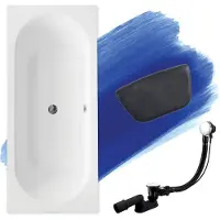 Besco Badkuip, rechthoekig, 170x75 + neksteun KODI, afvoer en poten GRATIS | Complete set 4-in-1, originele acryl badkuip met sifon | BADLAND VITAE