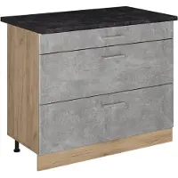 Vicco Keukenonderkast R-Line Beton/Goudkleurig Eiken 100 cm antraciet werkblad, Model 71614