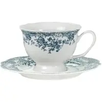 Bricard Fleury - Vintage Koffieset - 12-delig - Blauw/Wit - 225ml - Porselein - Koffie Kopjes en Schoteltjes