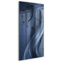 Tulup Wandklok - Grijze golf Klok Glas Met Opdruk - 30x60 cm - Grijs Moderne Wandklok Glas - Zwarte handen - Rechthoekige Klok - Decoratieve Glazen Klok - Glazen Wandklok Design