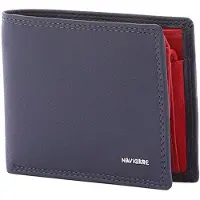 Navigare herenportemonnee echt leer blauw zwart donkerbruin Black B UNICA 9x11x2.5 cm