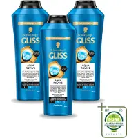 GLISS 3 x -Kur - Shampoo - Aqua Revive - Verfrist & Hydrateert - 400 ml - Grootverpakking - Vaatwasstrips - Haar Reinigen - Haar Hydrateren - Haar Verfrissen - Hyaluronzuur Shampoo - Haar Verzorgen