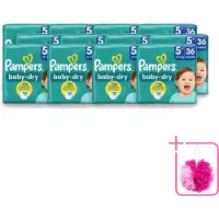 Pampers 12 x – Luiers – Baby-Dry Maat 5+ (12-17 kg) – 36 Luiers - Bulkverpakking - Baby-luiers - Douchemop - Droge huid