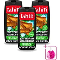 Tahiti 3 x - Douchegel - Verkwikkend Bio Hout - 100% Vegan - 300 ml - Bulkverpakking - Douchegel - Douchemop - Houtgeur