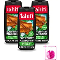 Tahiti 3 x – Douchegel – Tropenhout Vegan - 315 ml - Bulkverpakking - Douchegel tropisch hout - Douchemop - Vegan douchegel