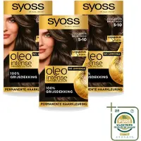 Syoss 3 x - Oleo Intense 5-10 - Haarverf - Permanente Haarkleuring - Cool Bruin - Langdurige Kleur - Wasstrips - Haarverf - Permanente Haarkleuring - Cool Bruin - Haarkleur - Haarverf Zonder Ammoniak