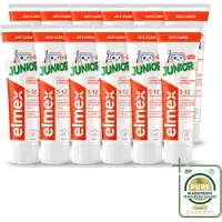 Elmex 12 x - Tandpasta - Junior - (5-12 jaar) - Tooth Strengthening- 75 ml - Wasstrips - Tandpasta Voor Kinderen - Gaatjesbescherming - Aminfluoride - Tandglazuur Versterken - Kindertandpasta
