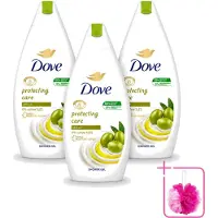 Dove 3 x Protecting Care - Douchegel - Olijfolie - Sulfaatvrij - 450 ml - Bulkverpakking - Douchegel - Douchemop - Olijfolie
