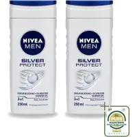 Nivea 2 x Men – Douchegel – Silver Protect – 250 ml - Wasstrips - Douchegel Mannen - Zilverionen - Frisheid - Geurveroorzakende Bacteriën - 3-in-1 Douchegel