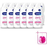 Sanex 12 x Zero% - Douchegel - Gevoelige Huid - 0% Parfumsulfaten - Hypoallergeen - 400 ml - Bulkverpakking - Gevoelige huid - Douchemop - Hypoallergene douchegel