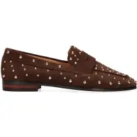 Manfield Donkerbruine suède loafers met studs | Maat 40
