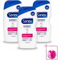 Sanex 3 x – Douchegel – Expert Skin Health Hypoallergeen – 400 ml - Bulkverpakking - Gevoelige huid - Douchemop - Hypoallergenisch