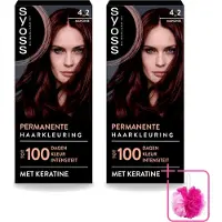 Syoss 2 x - Coloration 4-2 Mahonie - Haarverf - Grijsdekking - Vermindert Haarbreuk - Bulkverpakking - Haarkleuring - Douchemop - Permanente haarkleuring