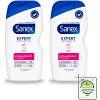 Sanex 2 x – Douchegel – Expert Skin Health Hypoallergeen – 400 ml - Grootverpakking - Vaatwasstrips - Gevoelige Huid - Hypoallergenisch - Douchegel - Huidbarrière - Pre- En Postbiotica