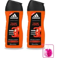 Adidas 2 x - 3-in-1 Douchegel - Team Force - Sinaasappel Extract - Stimulating - 250 ml - Bulkverpakking - Douchegel - Douchemop - Energie